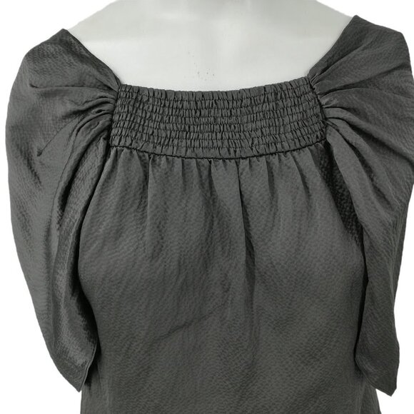 BCBG Max Azria Draped Silk Blouse Size XXS Gray Cape Sleeve Ruched Pleated - Picture 2 of 12